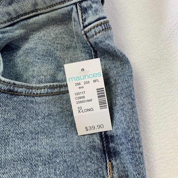 Maurices Flare Denim Flex High Rise Blue Jeans Size 10 XLong Distressed NWT - Picture 11 of 11
